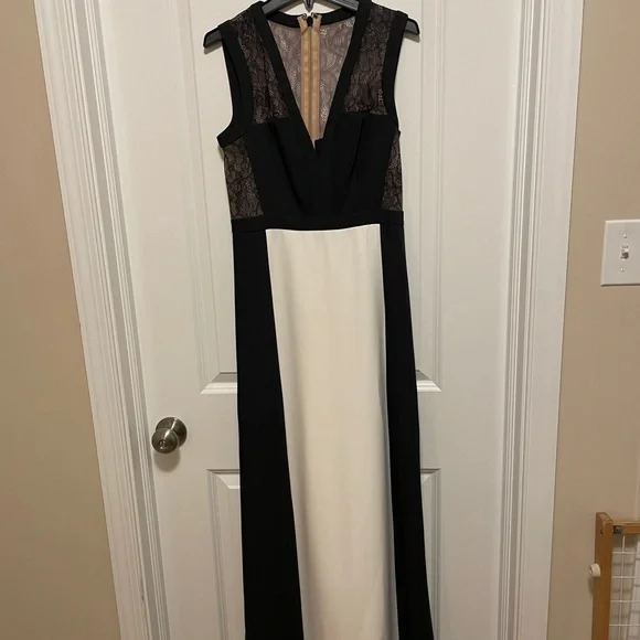 long black and white formal dress with lace